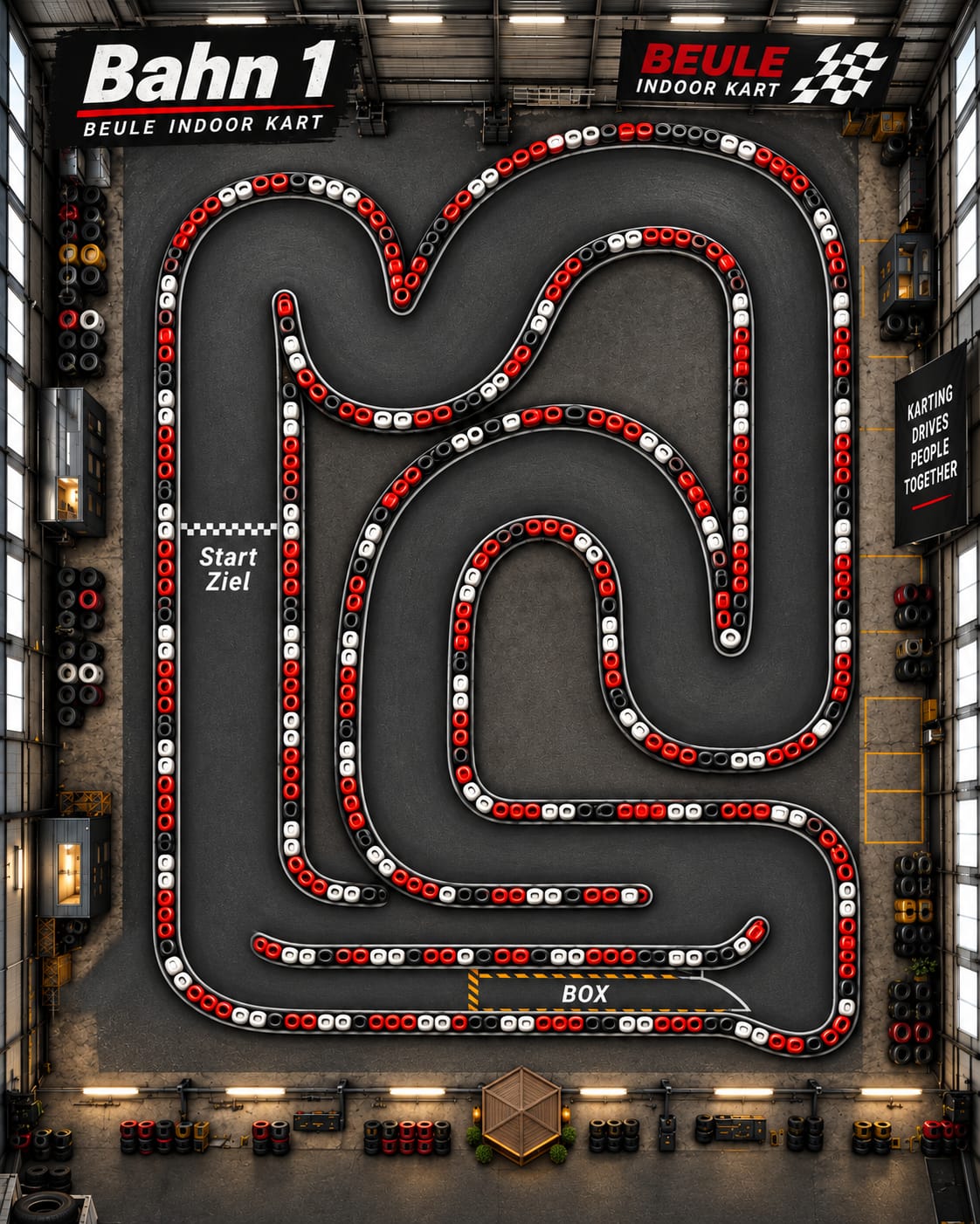 Streckenübersicht Bahn 1 aus der Beule Indoor Kart App