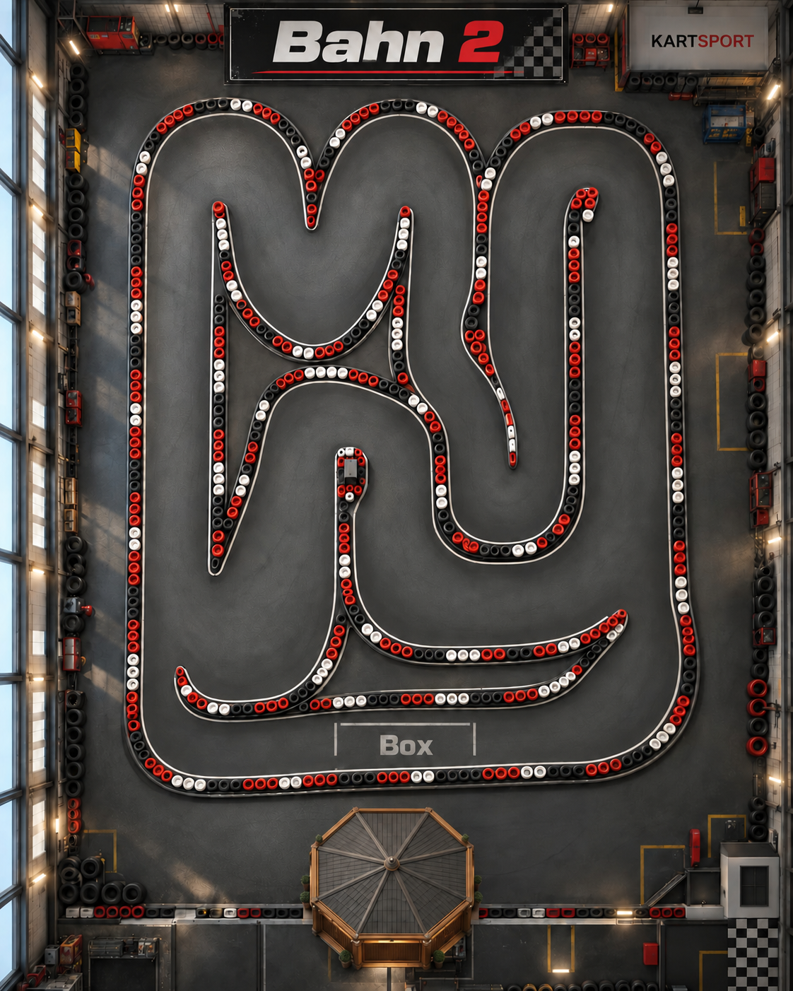 Streckenübersicht Bahn 2 aus der Beule Indoor Kart App